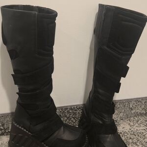 Black Platform Knee-High Boots - Womens